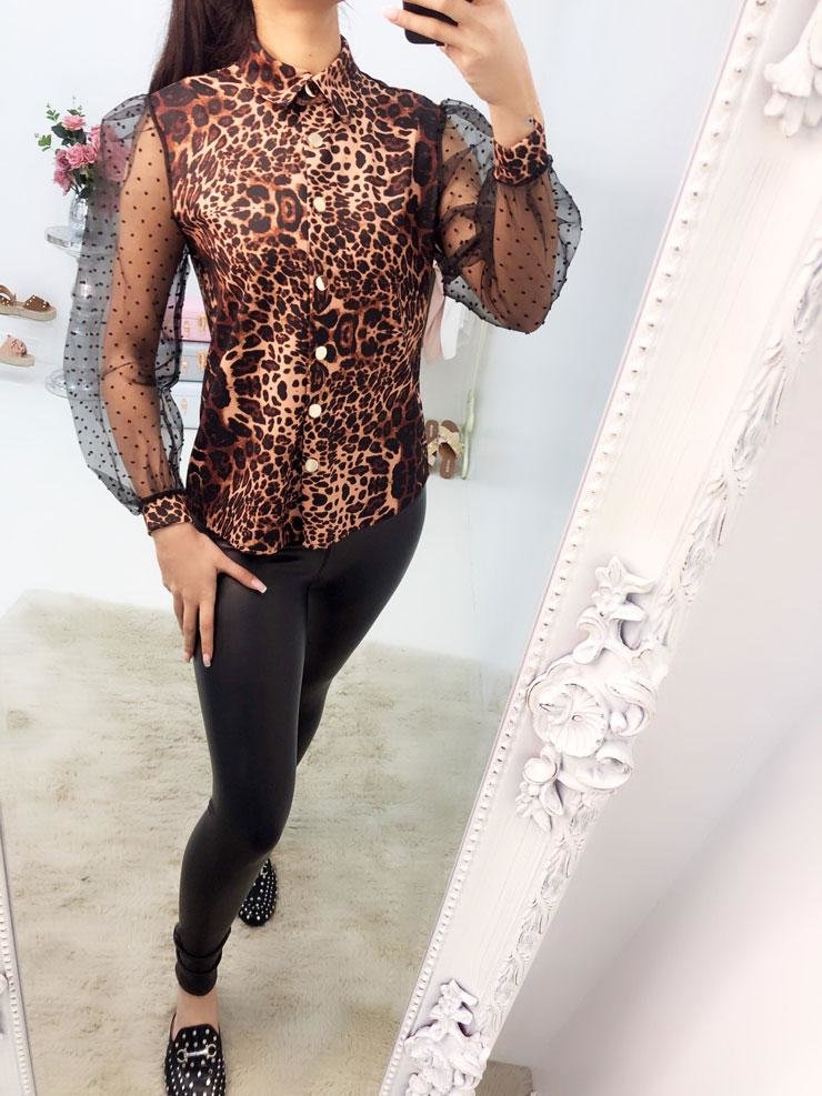 Nevada Leopard Sheer Puff Sleeve Blouse