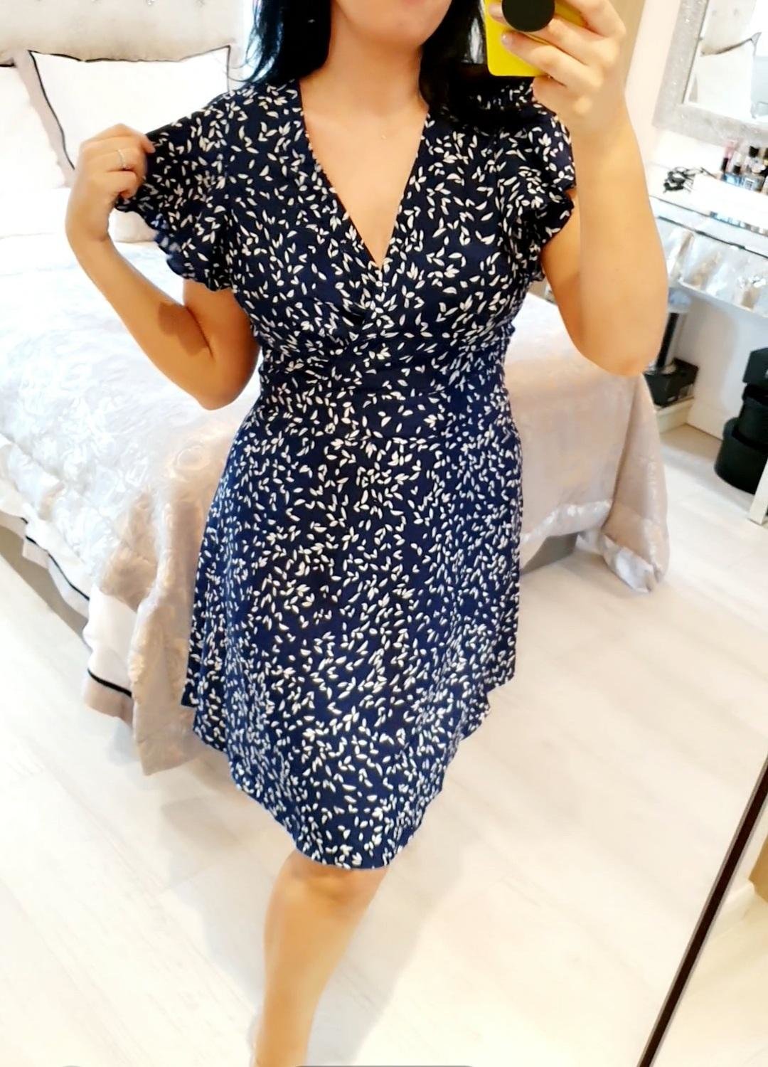 Neha Navy Floral Print Wrap Swing Dress