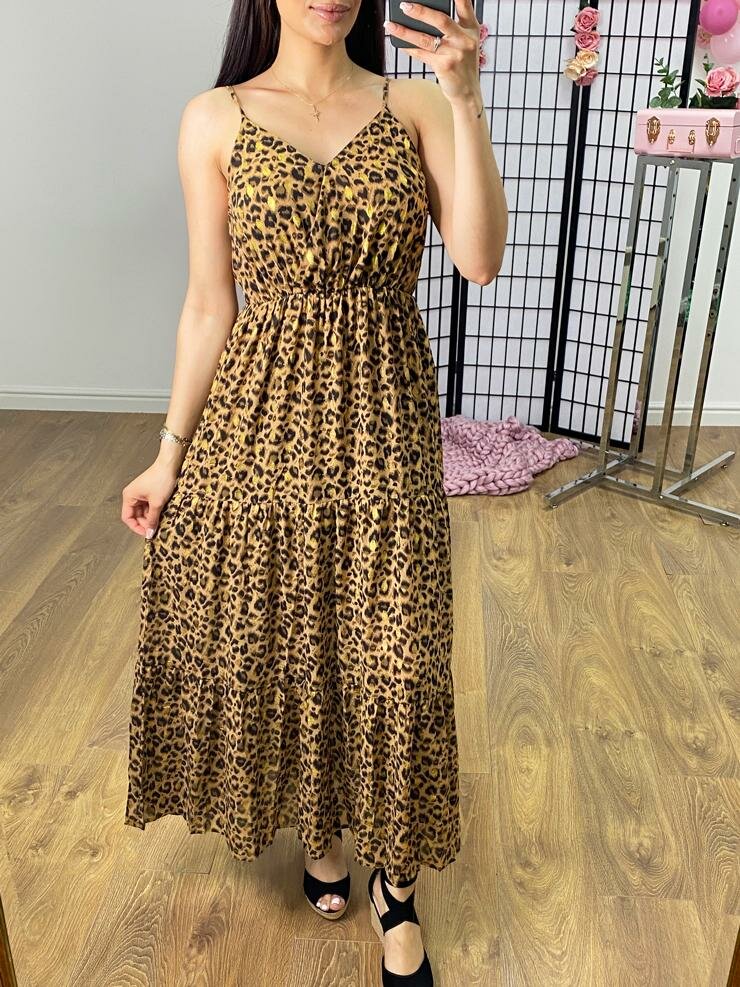 Neyo Tiered Hem Leopard Print Maxi Dress