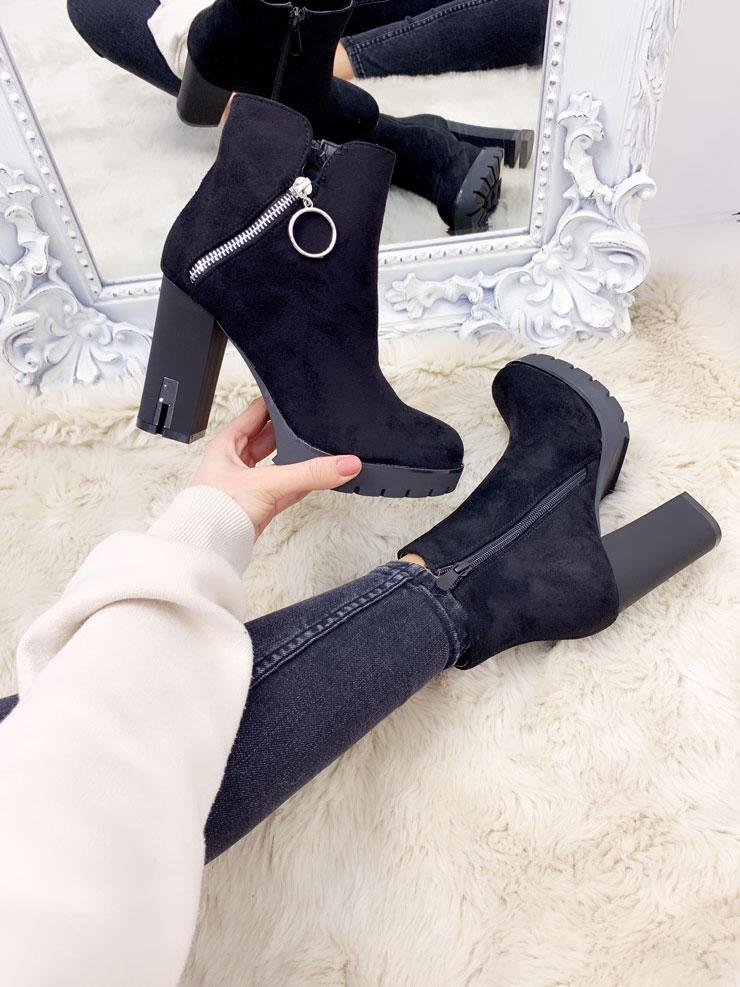 Perin Black Faux Suede Block Heel Boots