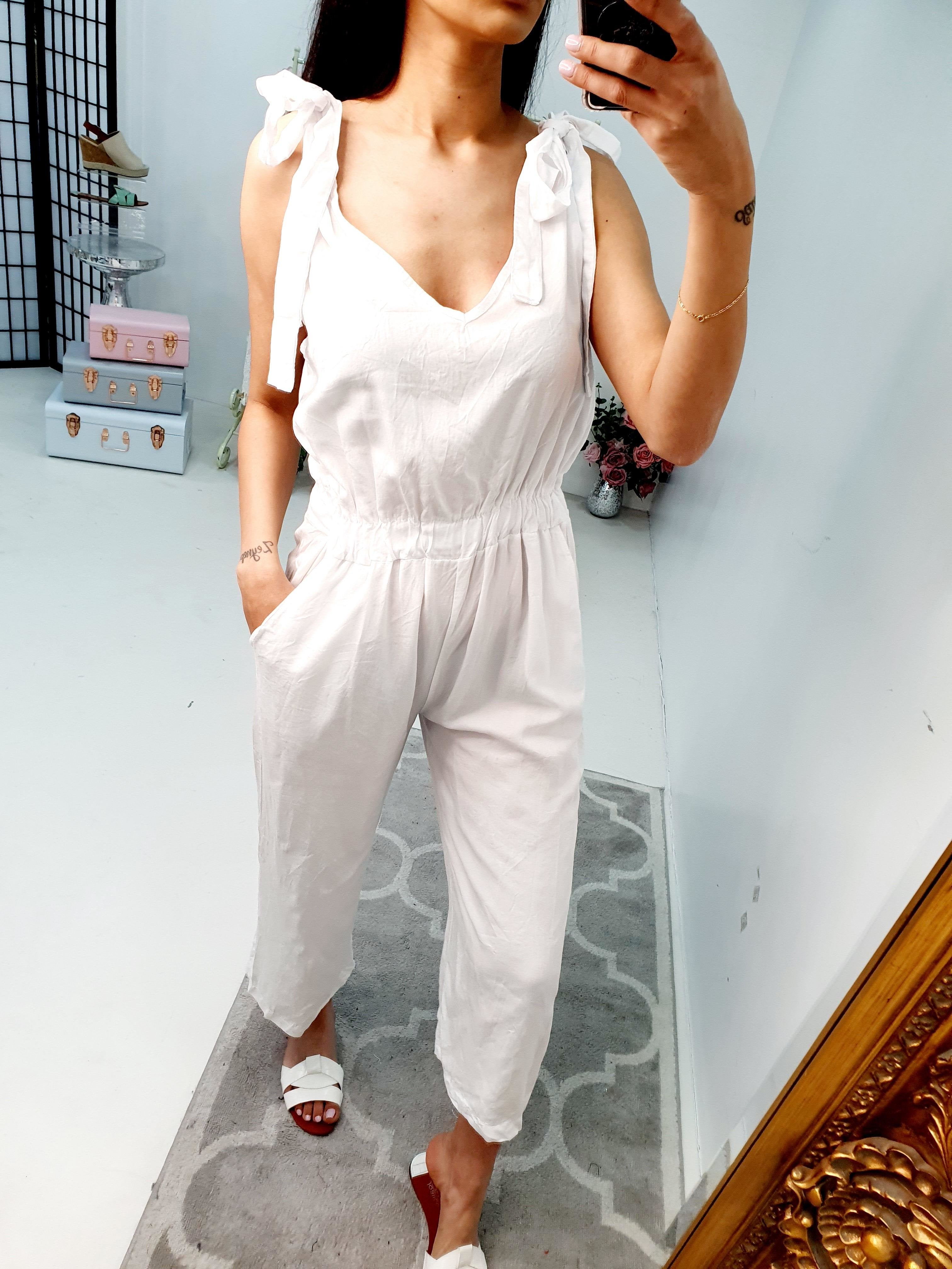 Perlo Knot Tie Shoulder Jumpsuit