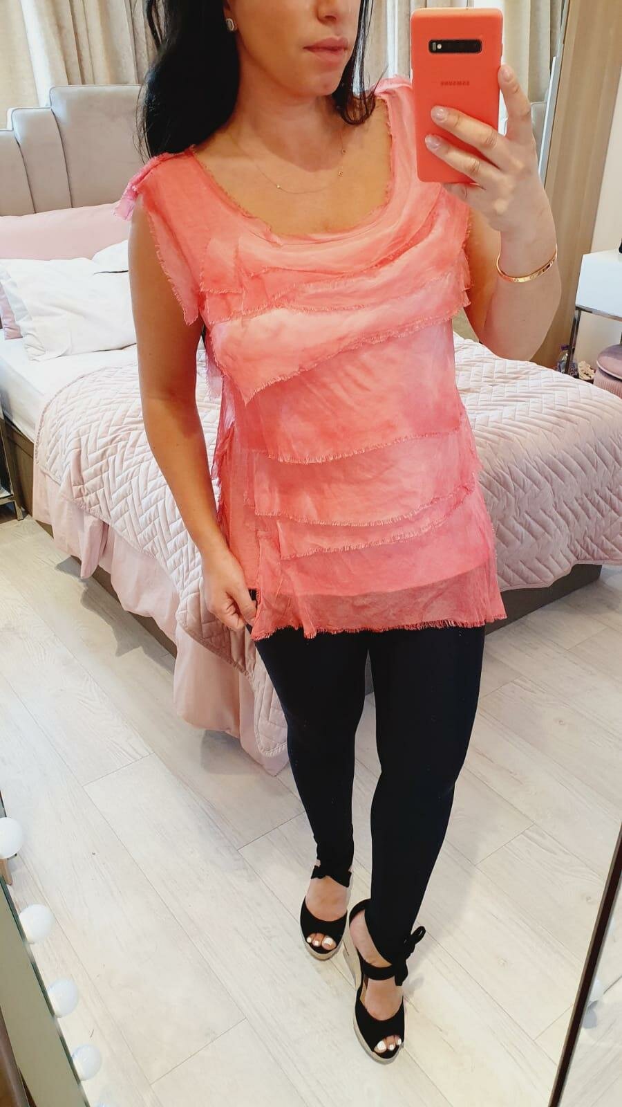 Nels Ruffle Silk Asymmetric Top