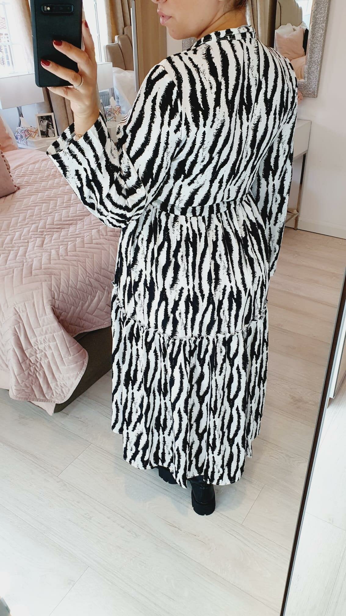 Whitnie Zebra print Tiered Swing Dress
