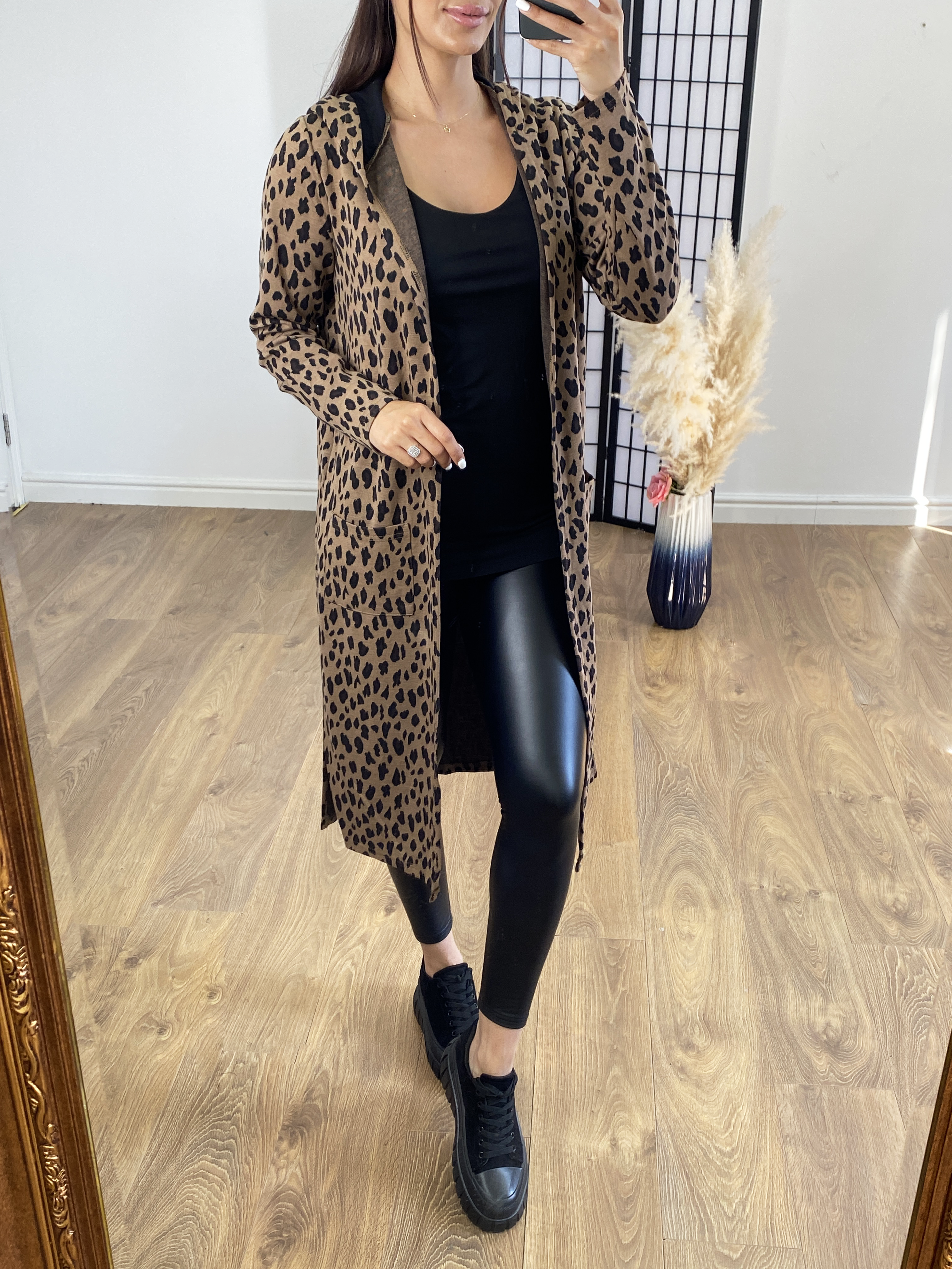 Piano Leopard Print Hooded Cardigan