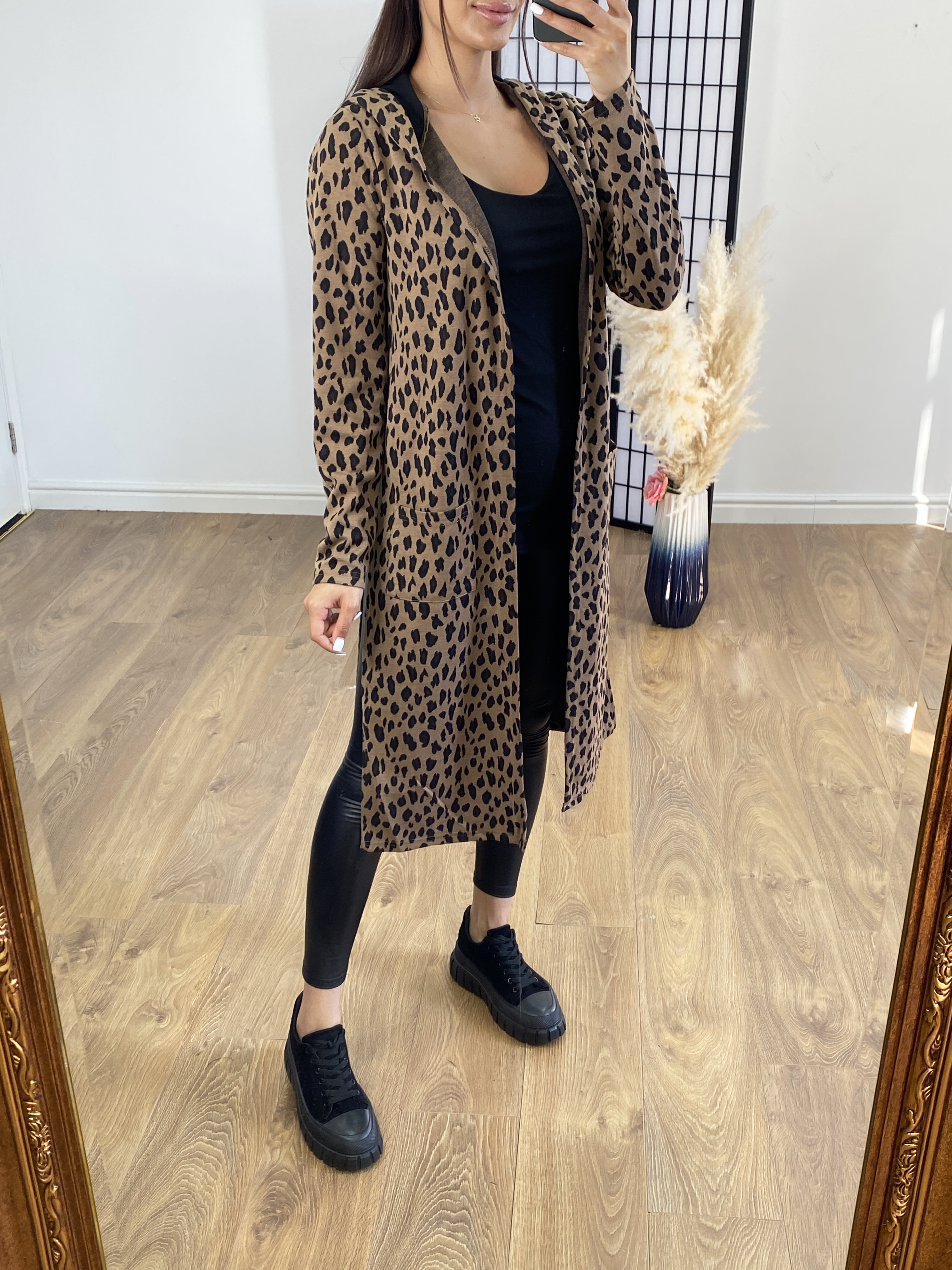 Piano Leopard Print Hooded Cardigan