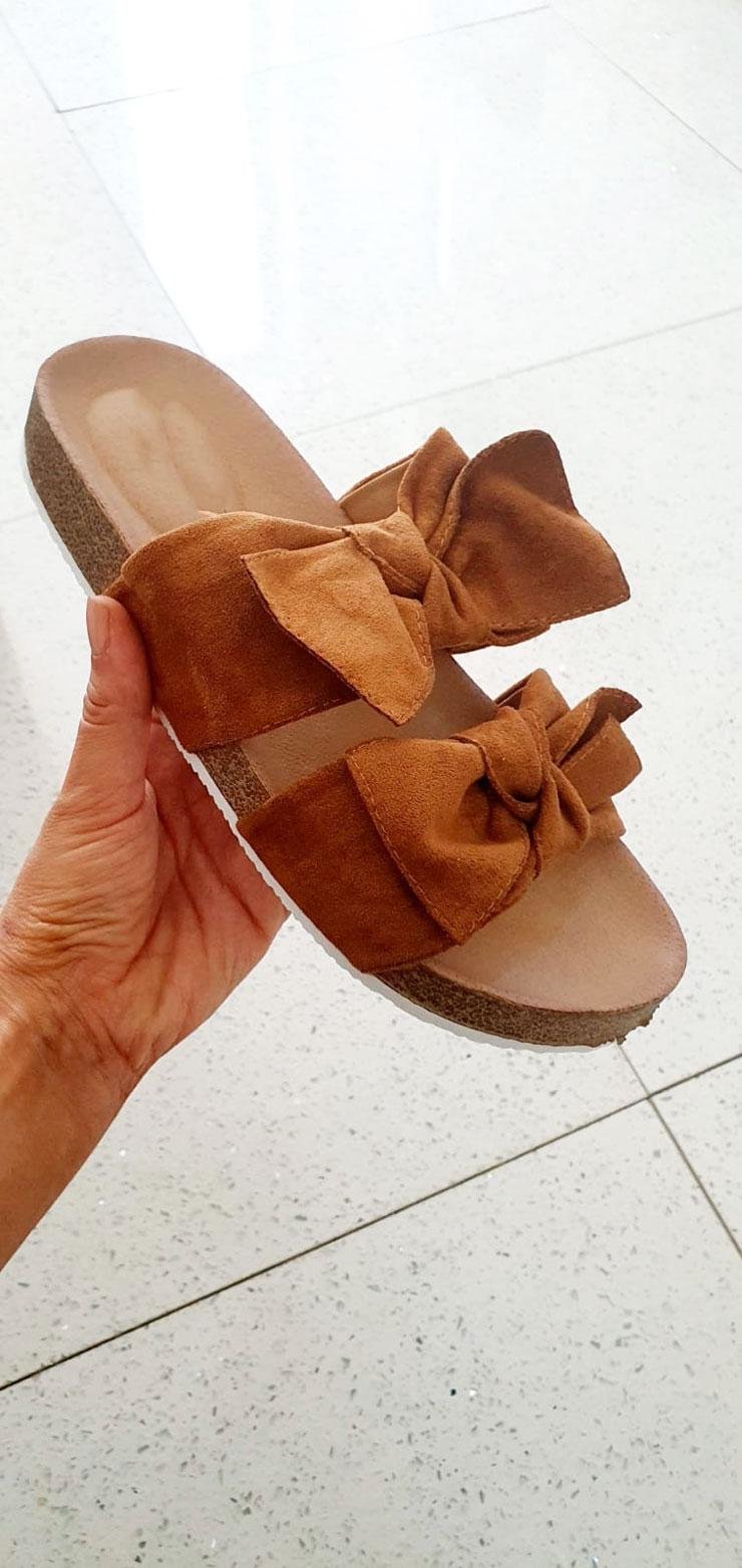 Pimsy Double Strap Faux Suede Bow Sliders