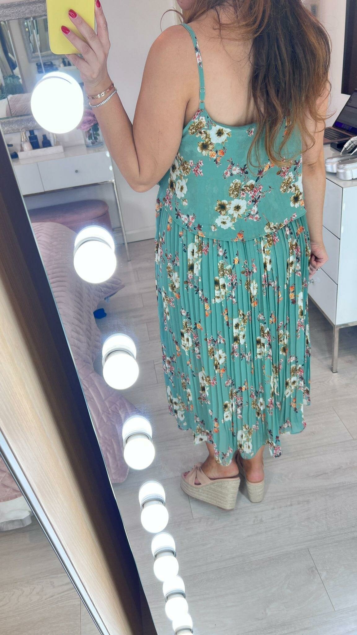 Rabia Floral Print Chiffon Overlay Pleated Maxi