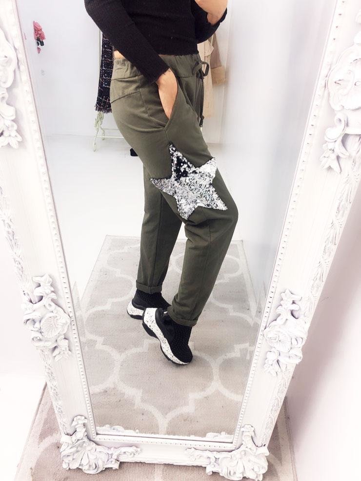 Rainy Sequin Star Print Joggers