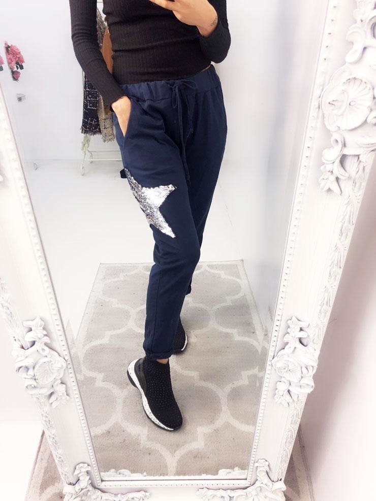 Rainy Sequin Star Print Joggers