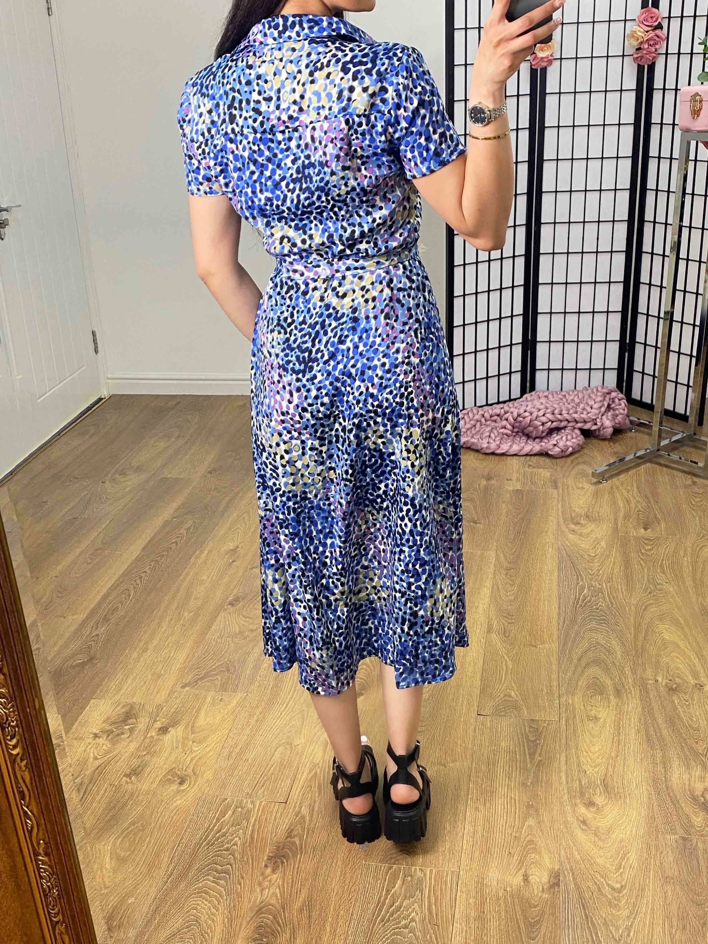 Ravian Multi Blue Graphic Print Midi Shirt Dress