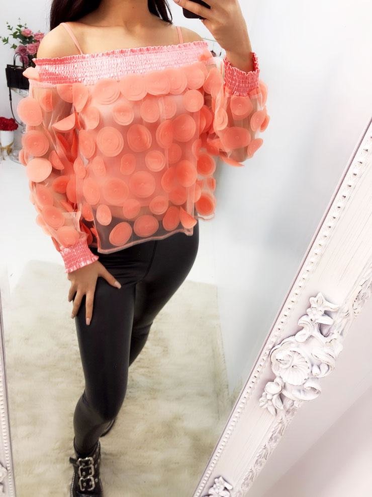Riggs Petal Detail Bardot Mesh Top
