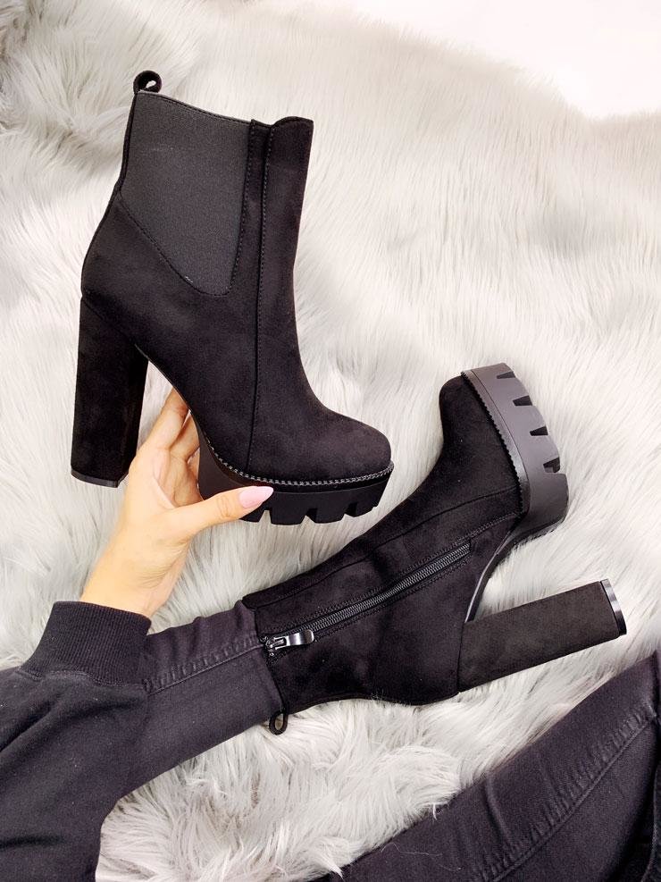 Romina Black Faux Suede Chunky Heel Boots
