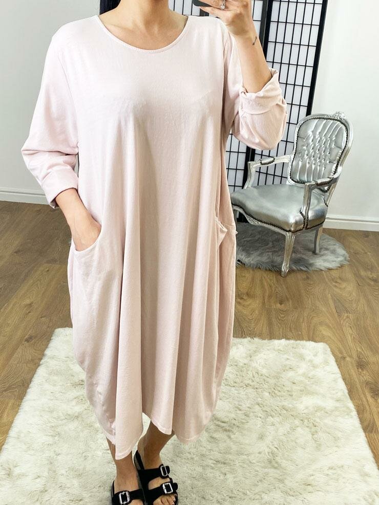 Sabine Plain Pocket Sweatshirt Style Midi Dress