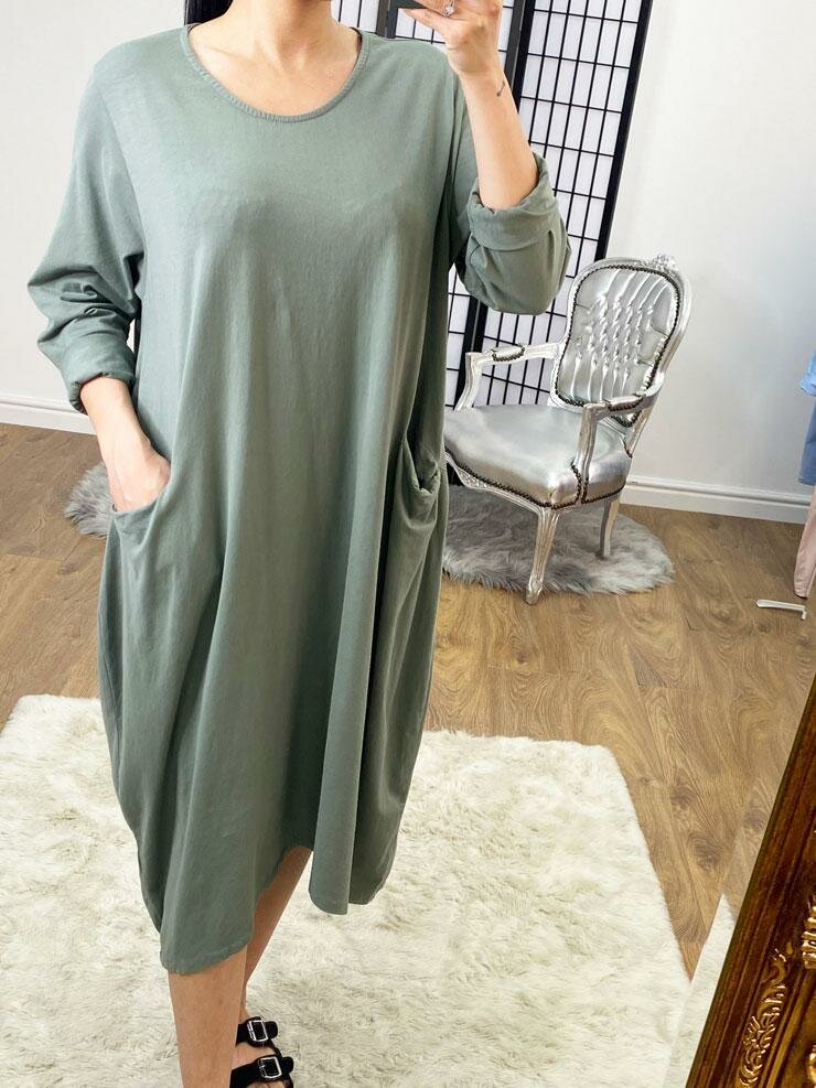 Sabine Plain Pocket Sweatshirt Style Midi Dress
