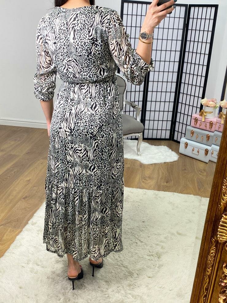 Sable Animal Print Frill Hem Dress