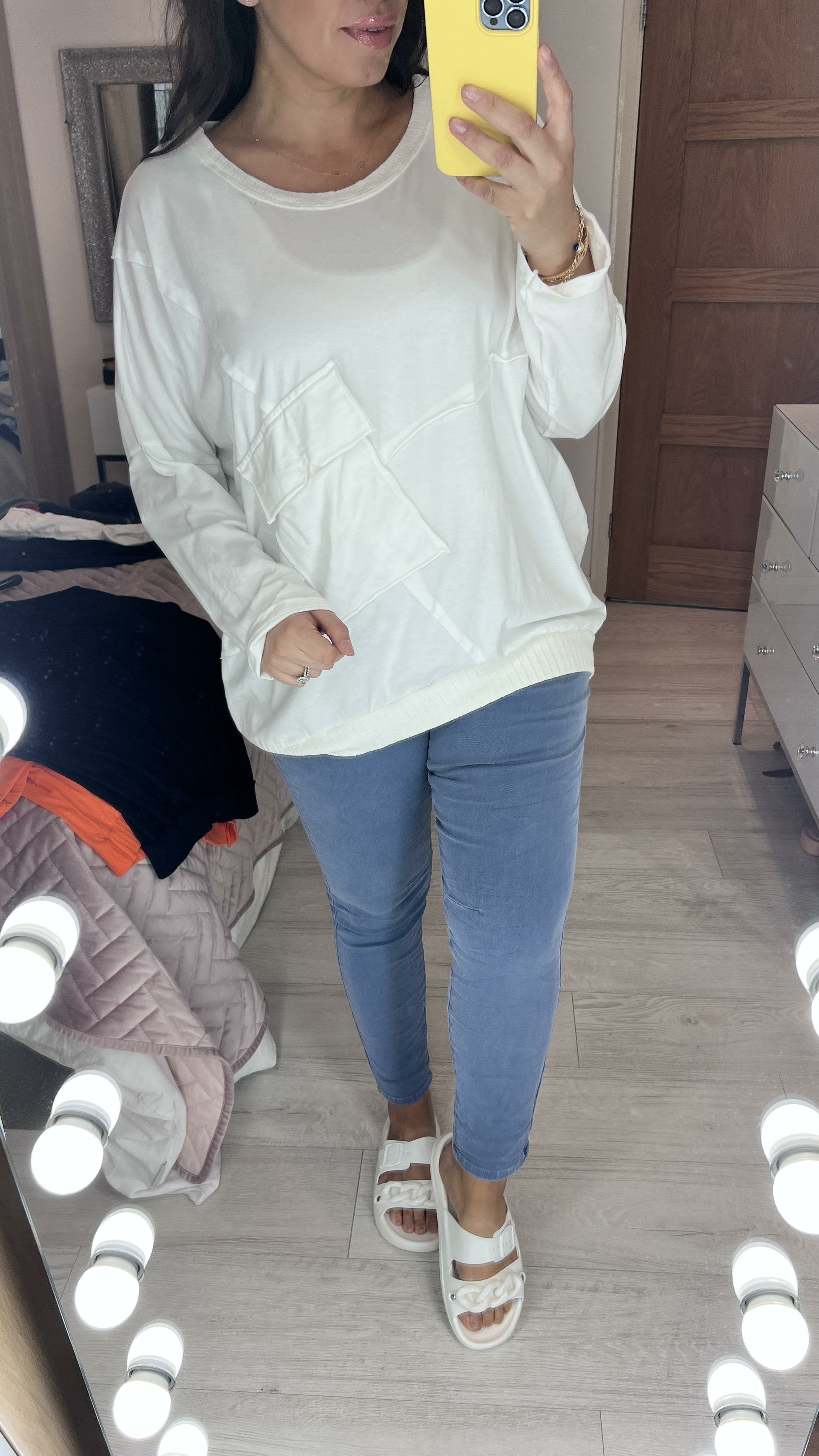 Saunders Plain Patchwork Effect Longline Sweatshirt