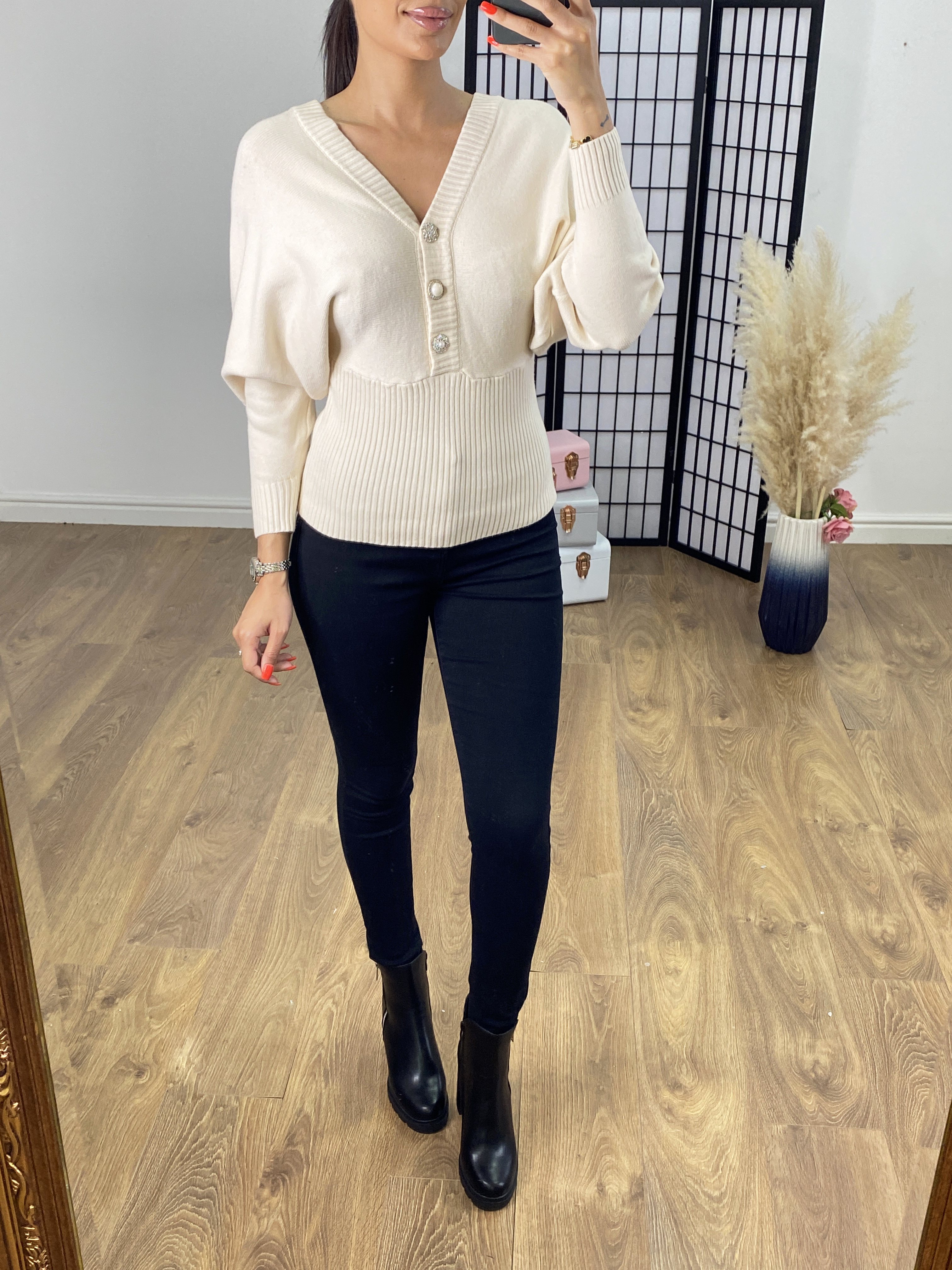 Sinclair Pearl Button Lace Back Detail Jumper