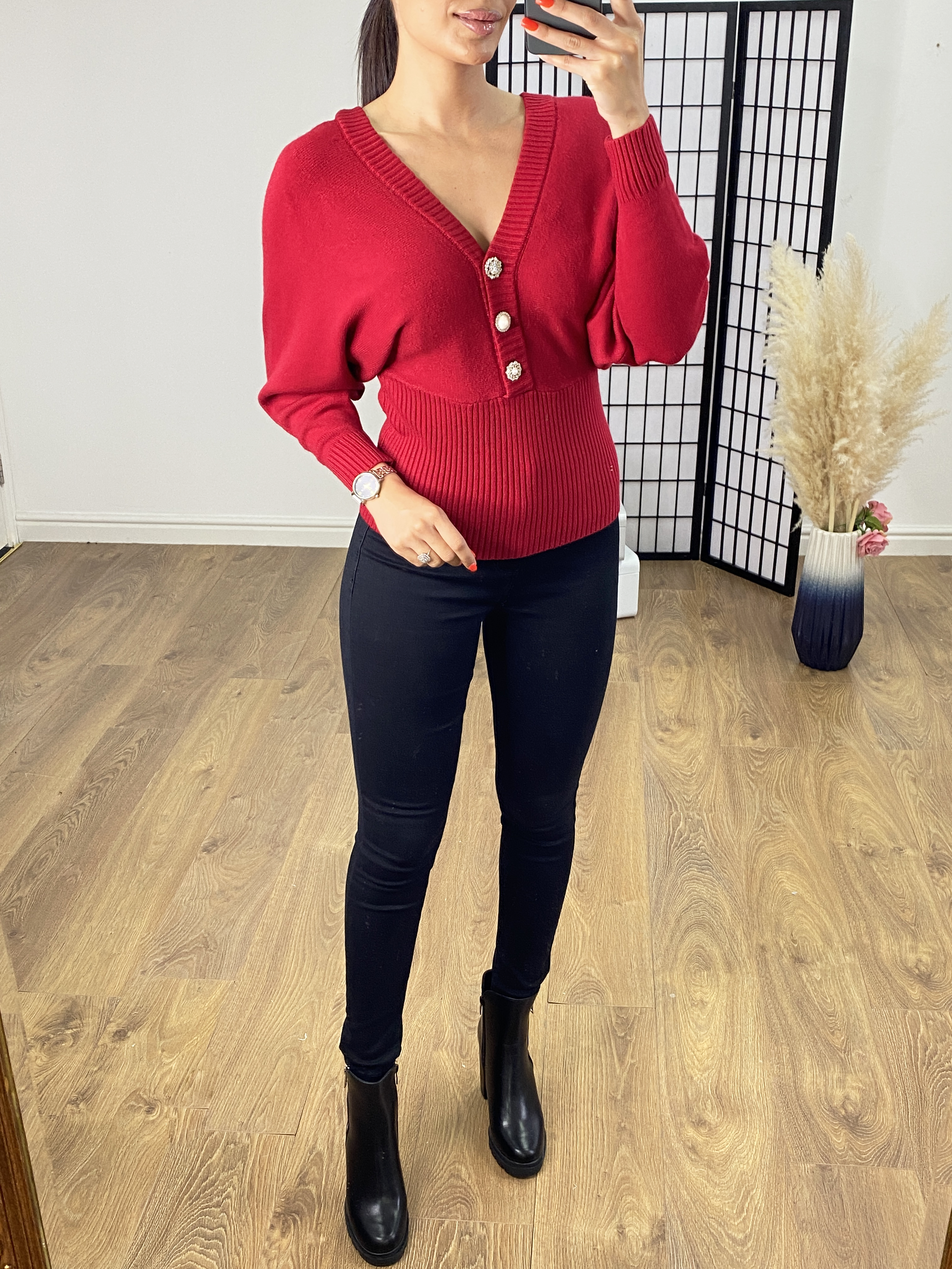 Sinclair Pearl Button Lace Back Detail Jumper