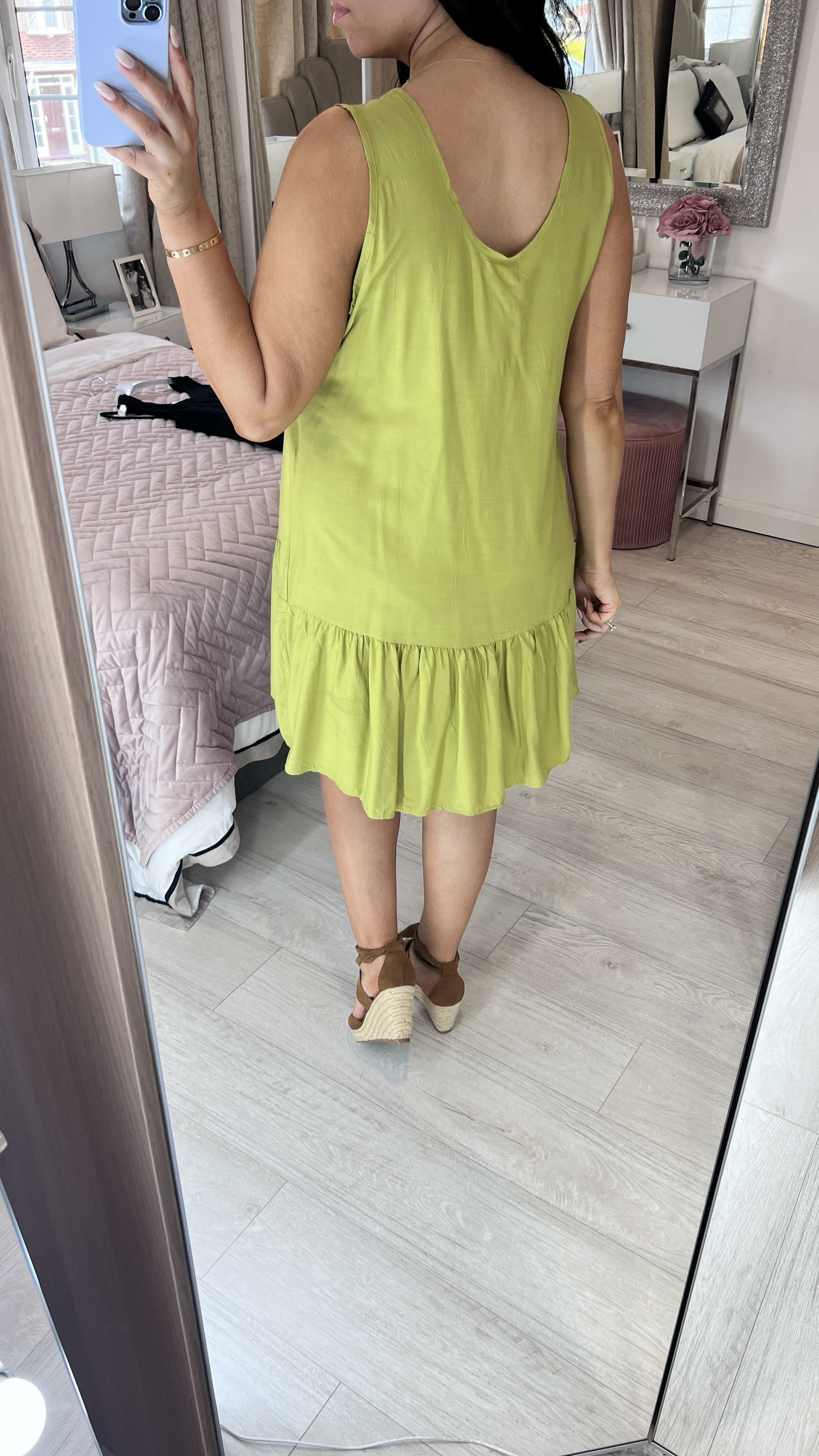 Sinco Plain Wide Strap Frill Hem Dress