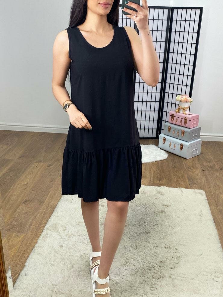 Sinco Plain Wide Strap Frill Hem Dress