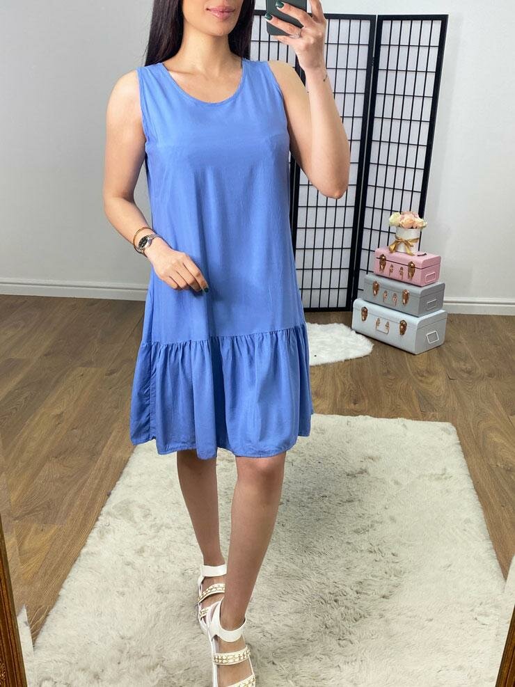 Sinco Plain Wide Strap Frill Hem Dress