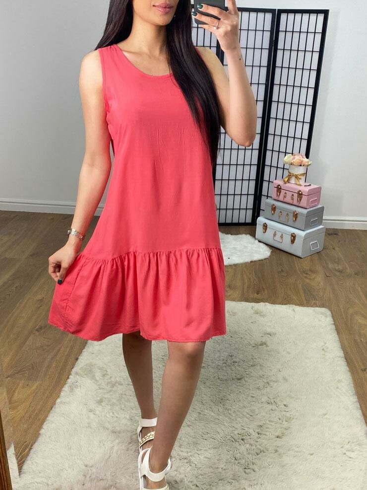 Sinco Plain Wide Strap Frill Hem Dress