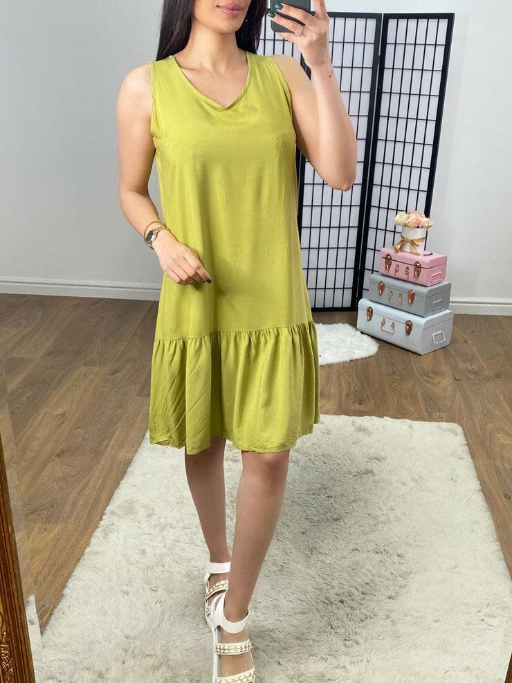 Sinco Plain Wide Strap Frill Hem Dress