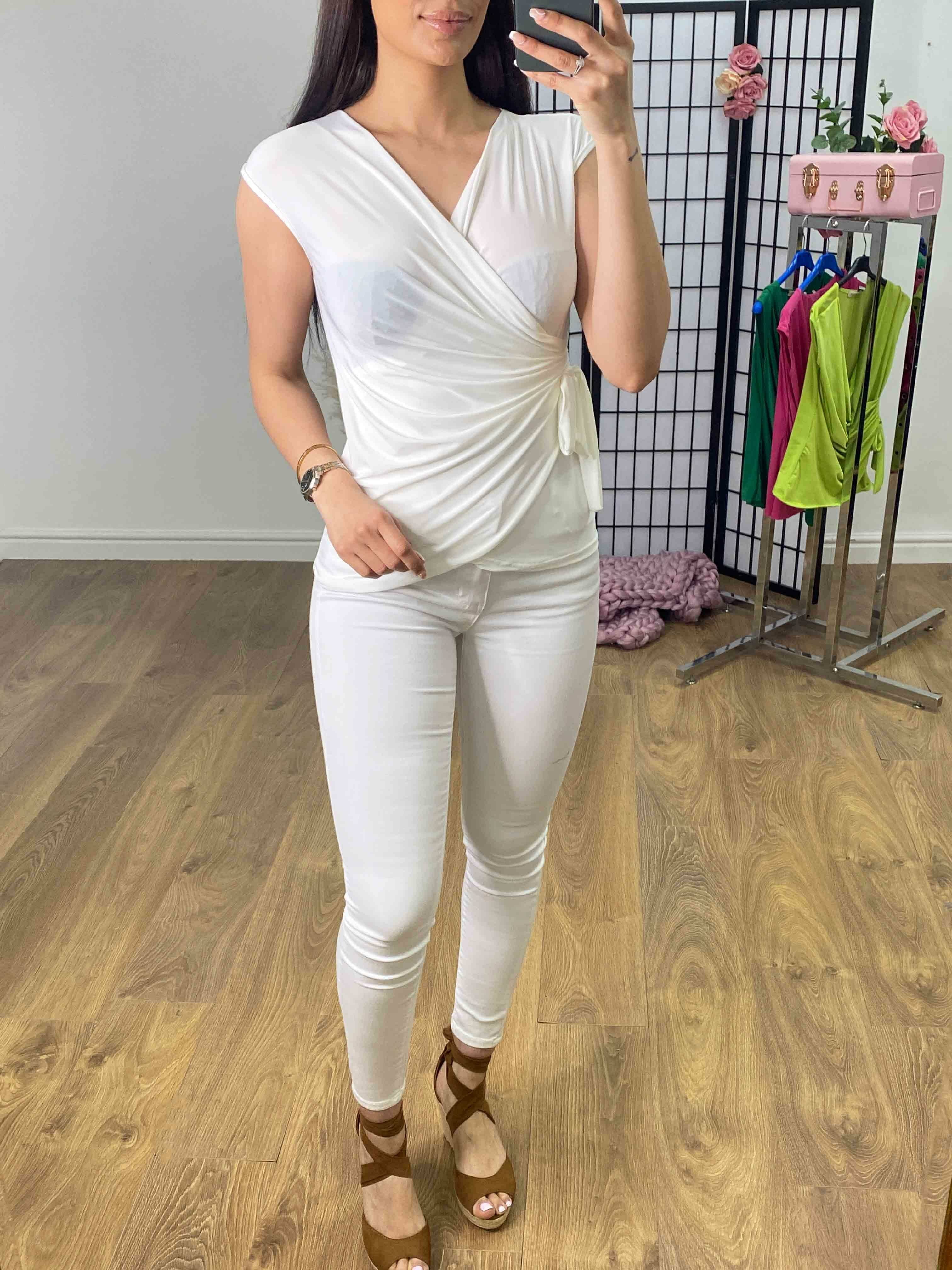 Skylar Plain Wrap Effect Drape Front Top