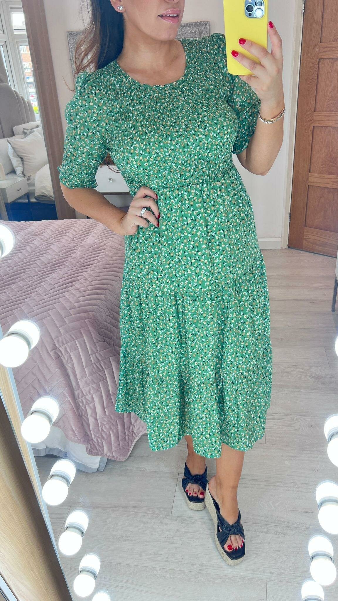 Sophee Floral Print Shirred Smock Dress