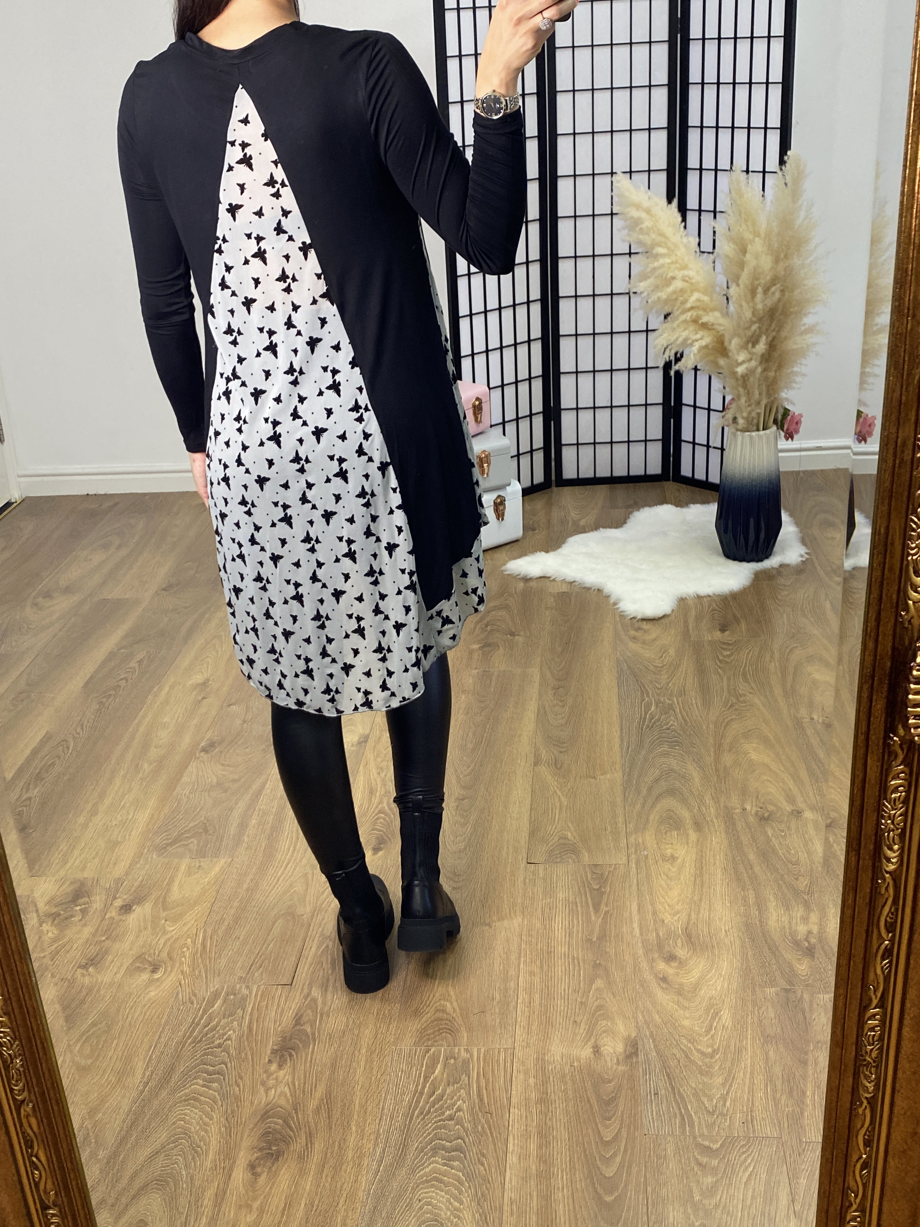 Souza Butterfly Print Chiffon Back Detailed Dip Hem Top