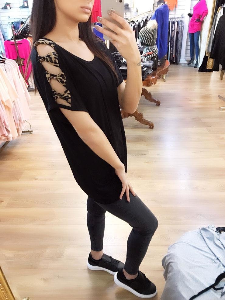 Starla Cut Out Diamante Leopard Print Bow Top