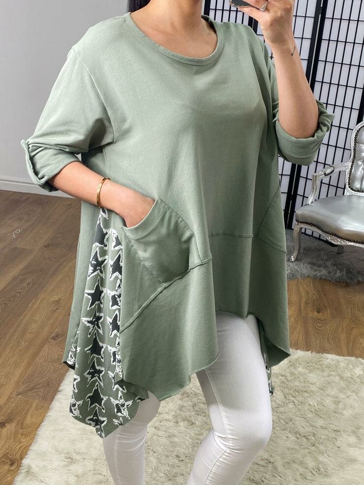 Susey Oversized Star Print Drape Side Sweatshirt