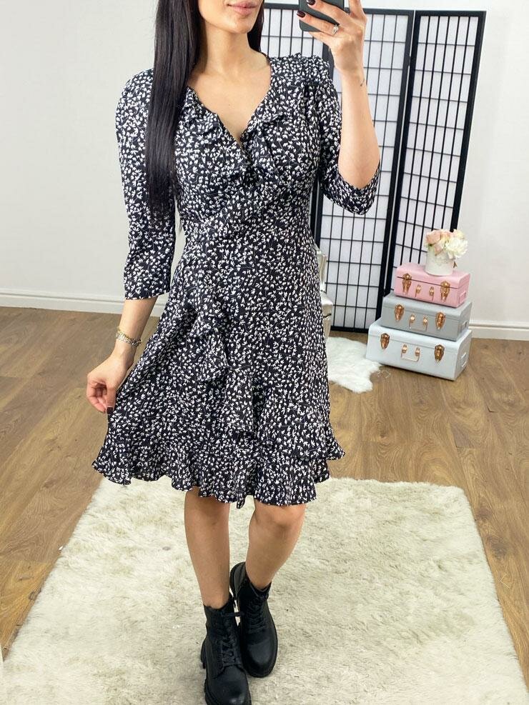 Sweeney Cross Over Black Paisley Print Dress