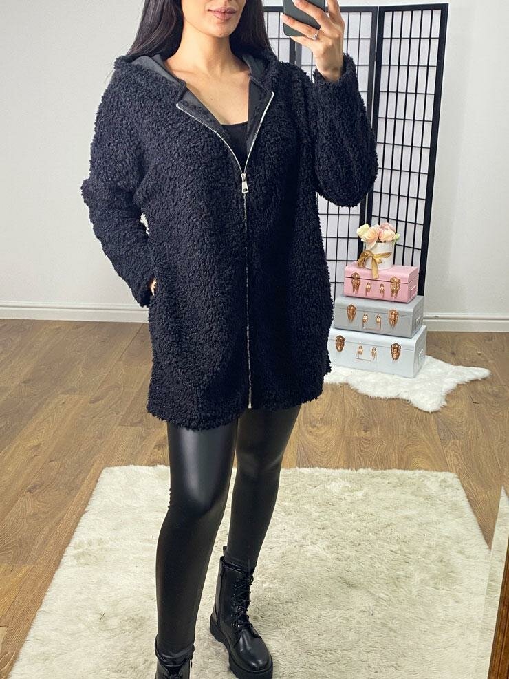 Tallie Oversized Teddy Zip Detailed Hooded Jumper