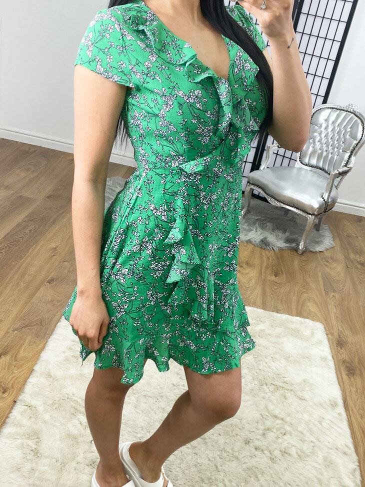 Talitha Green Floral Print Frill Floaty Wrap Dress