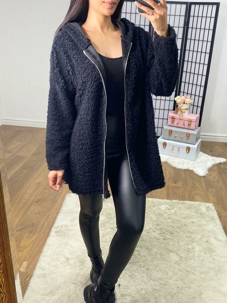 Tallie Oversized Teddy Zip Detailed Hooded Jumper