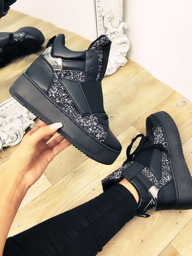 Taloulah Faux Leather Glitter High Top Trainers