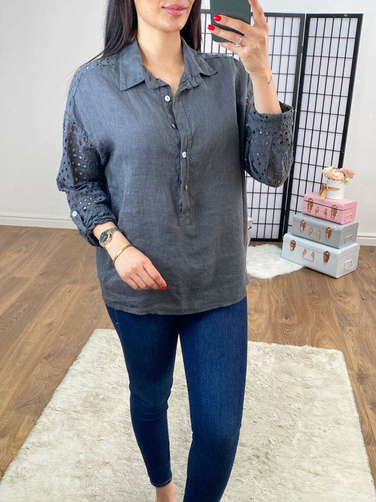 Tamara Linen Broderie Detail Shirt