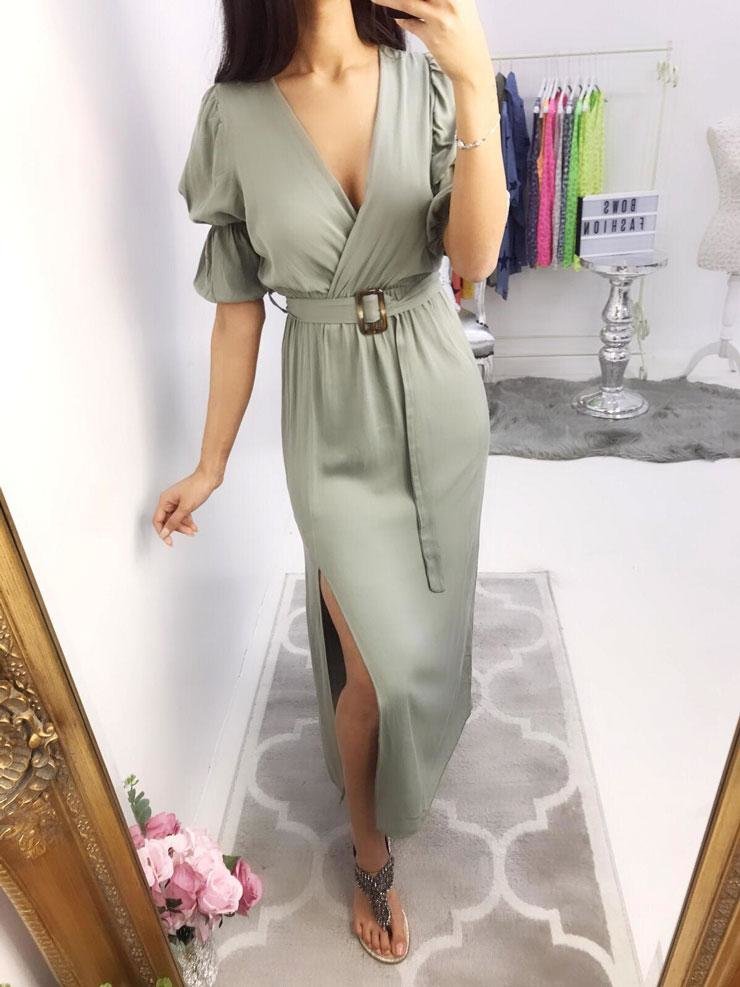 Tamzin Bell Sleeve Belted Maxi Dress
