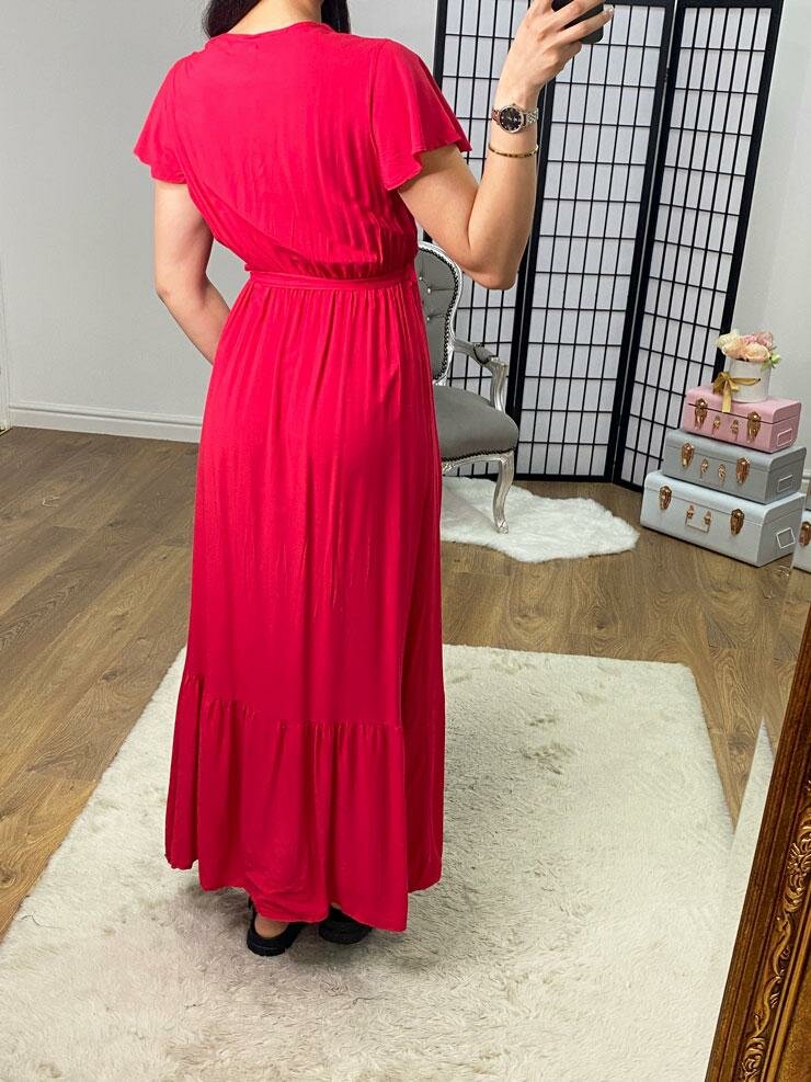 Tandessa Plain V Neck Belted Maxi Dress