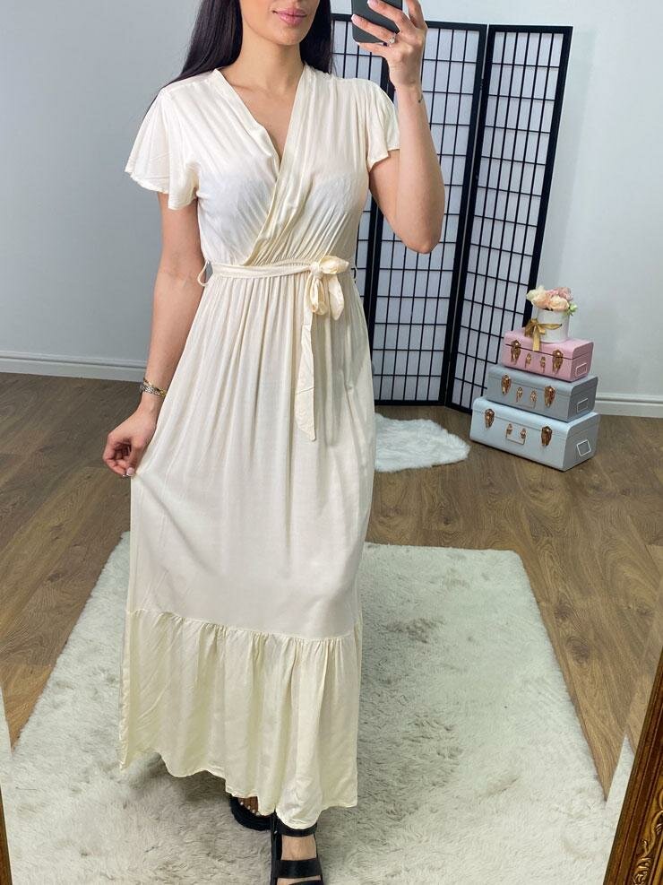 Tandessa Plain V Neck Belted Maxi Dress