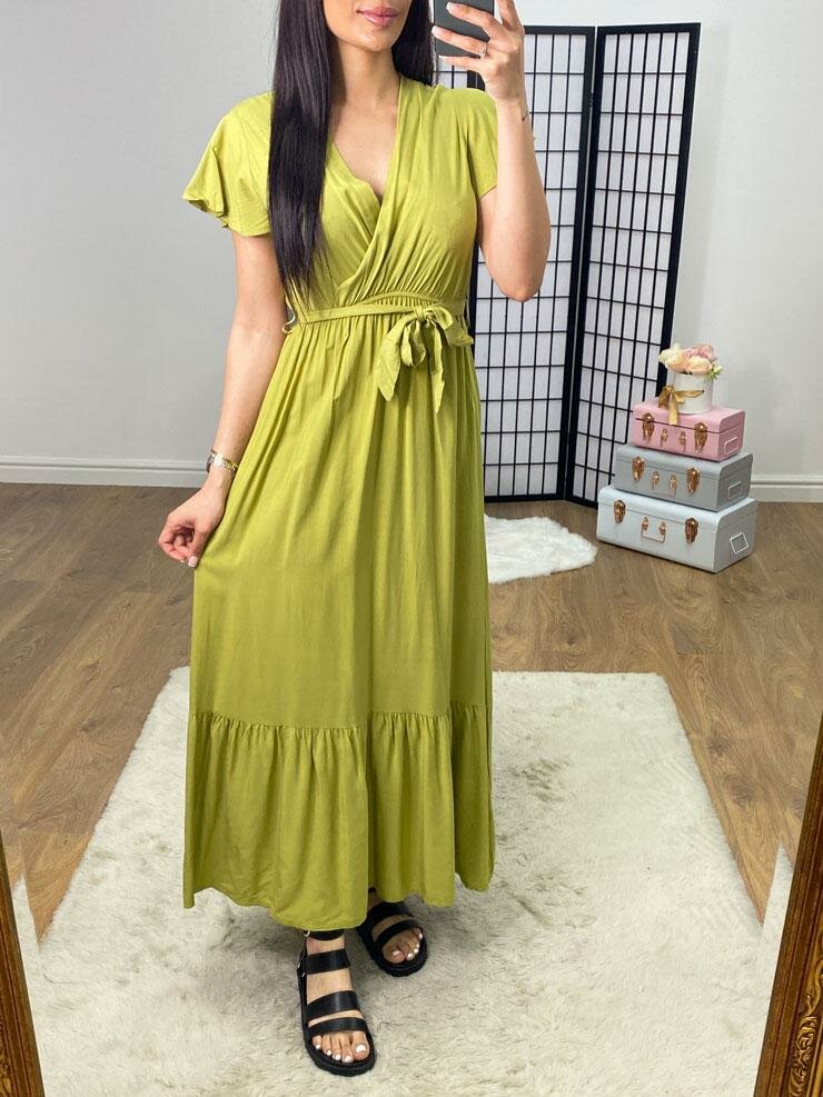 Tandessa Plain V Neck Belted Maxi Dress