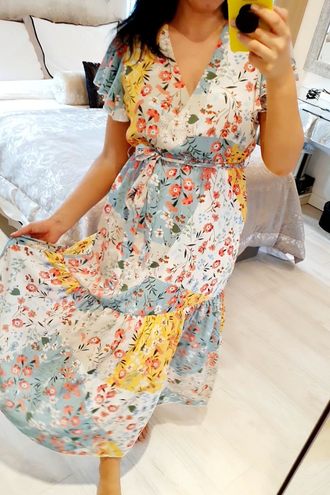 Tayla Floral Print Wrap Smock Maxi Dress