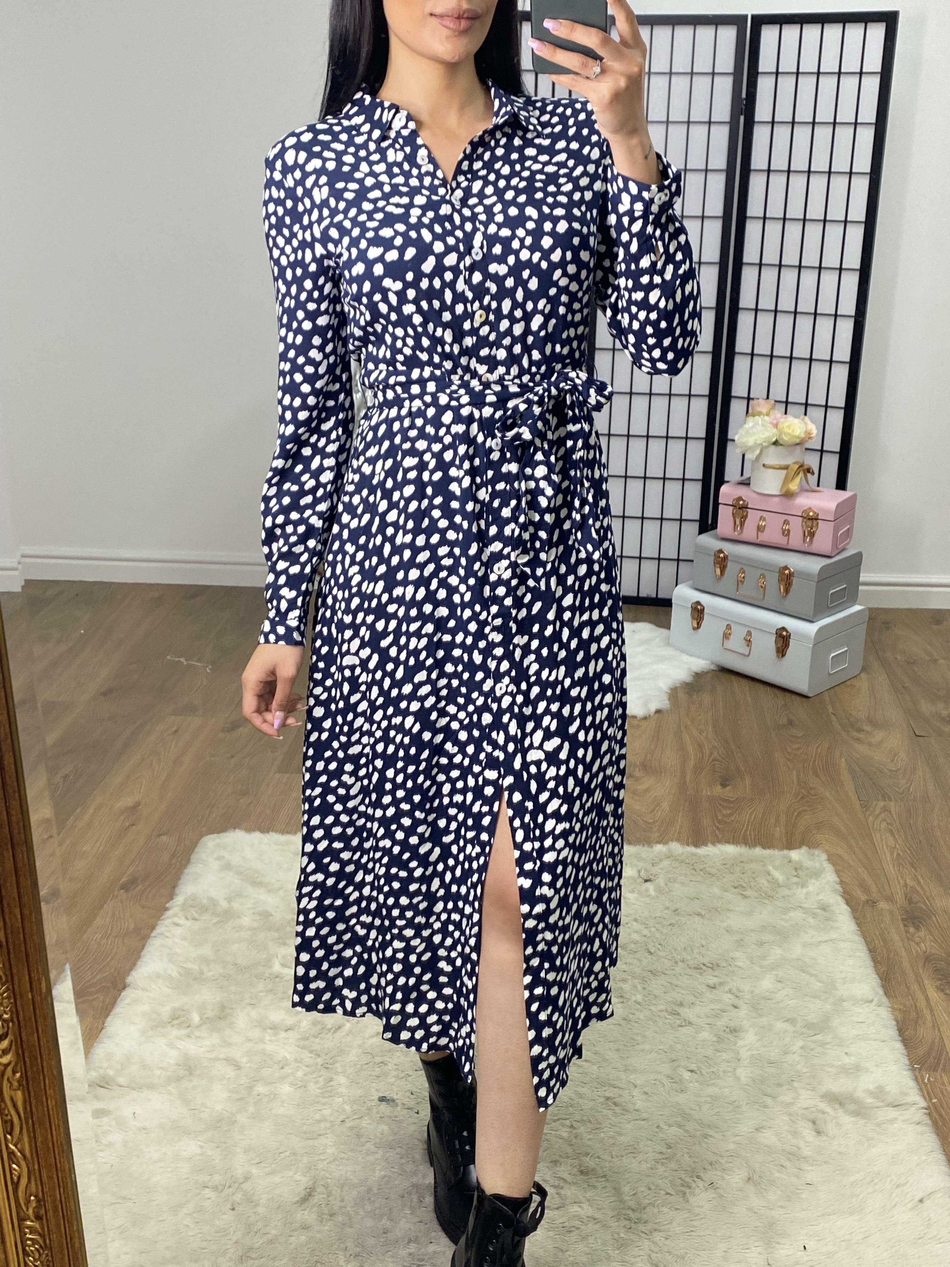 Taymer Printed Tie Waist Floaty Shirt Dress