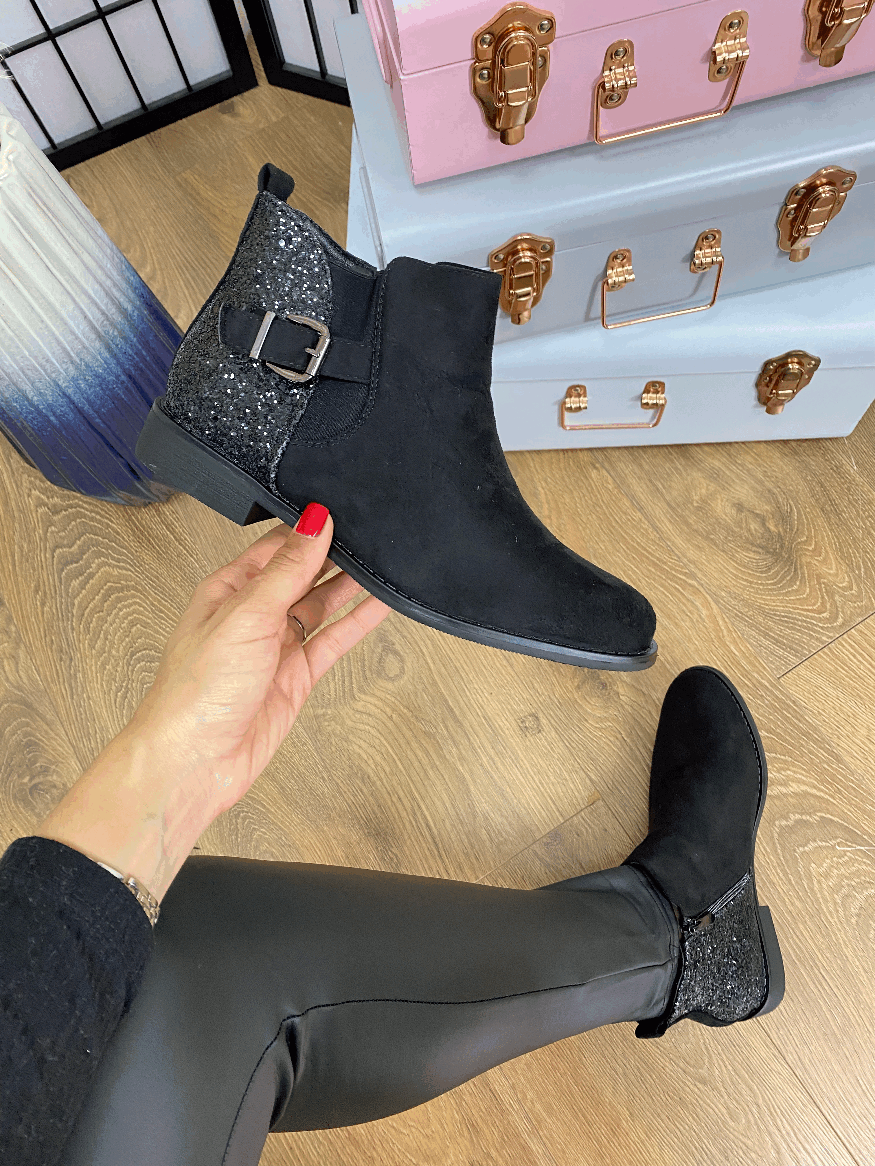 Emmie Glitter Faux Suede Ankle Boots