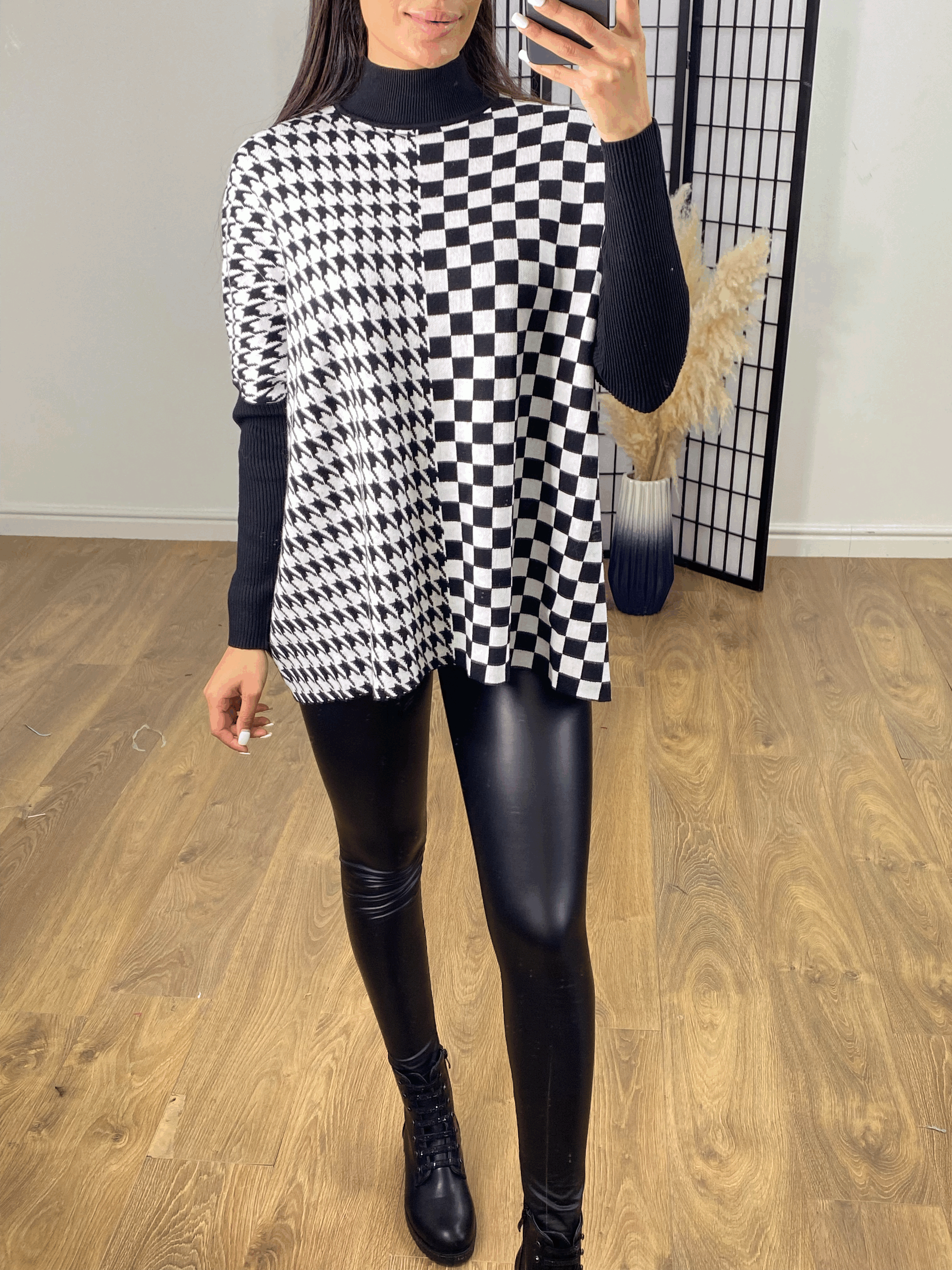 Echo Monochrome Oversized High Neck Jumper