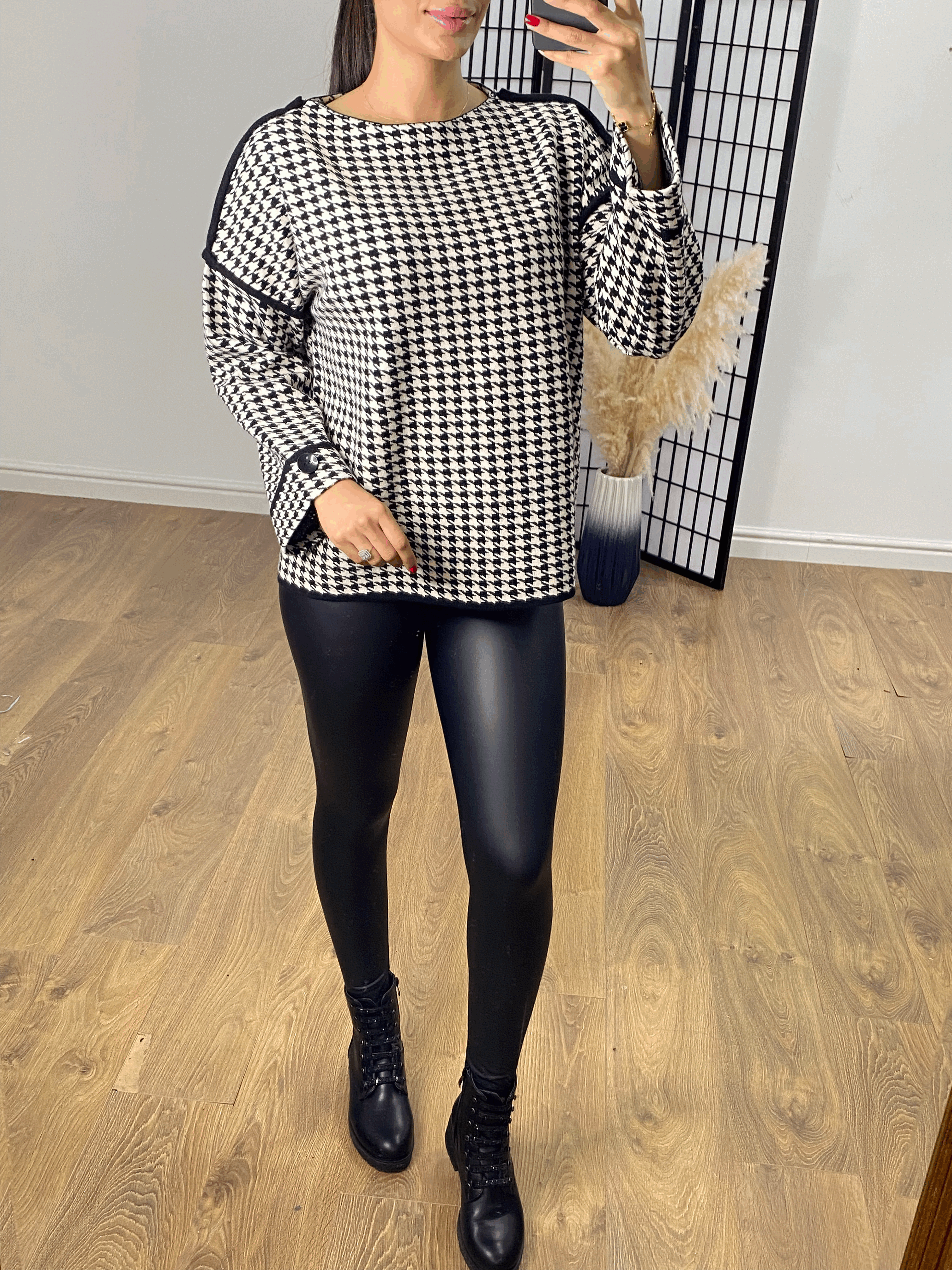 Milton Dogtooth Button Cuff Jumper