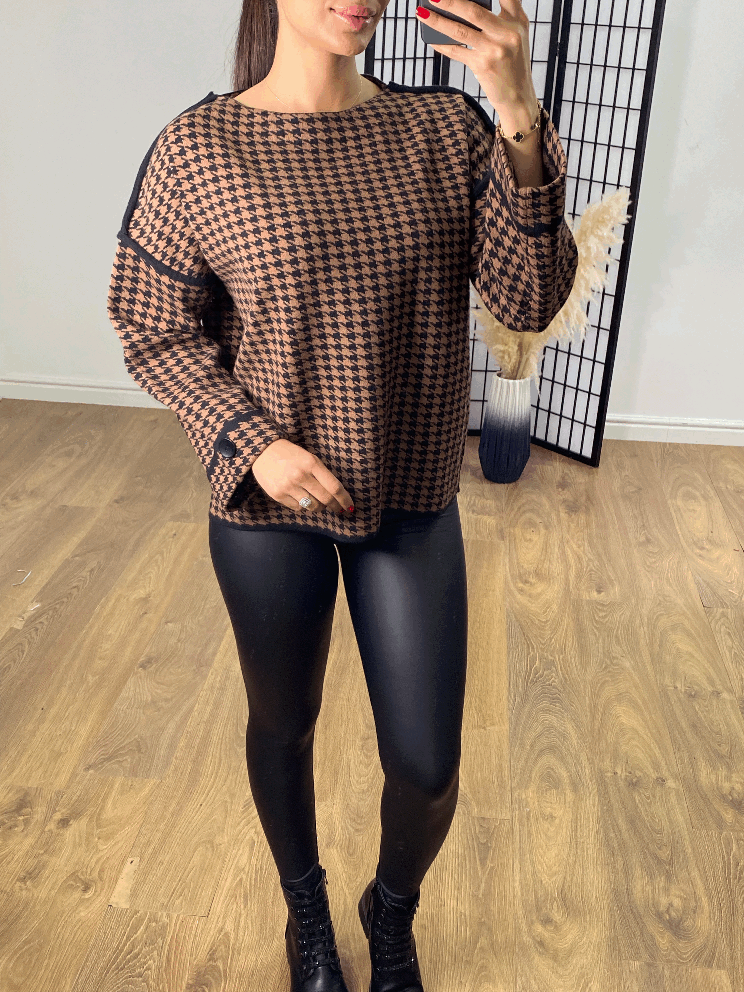 Milton Dogtooth Button Cuff Jumper