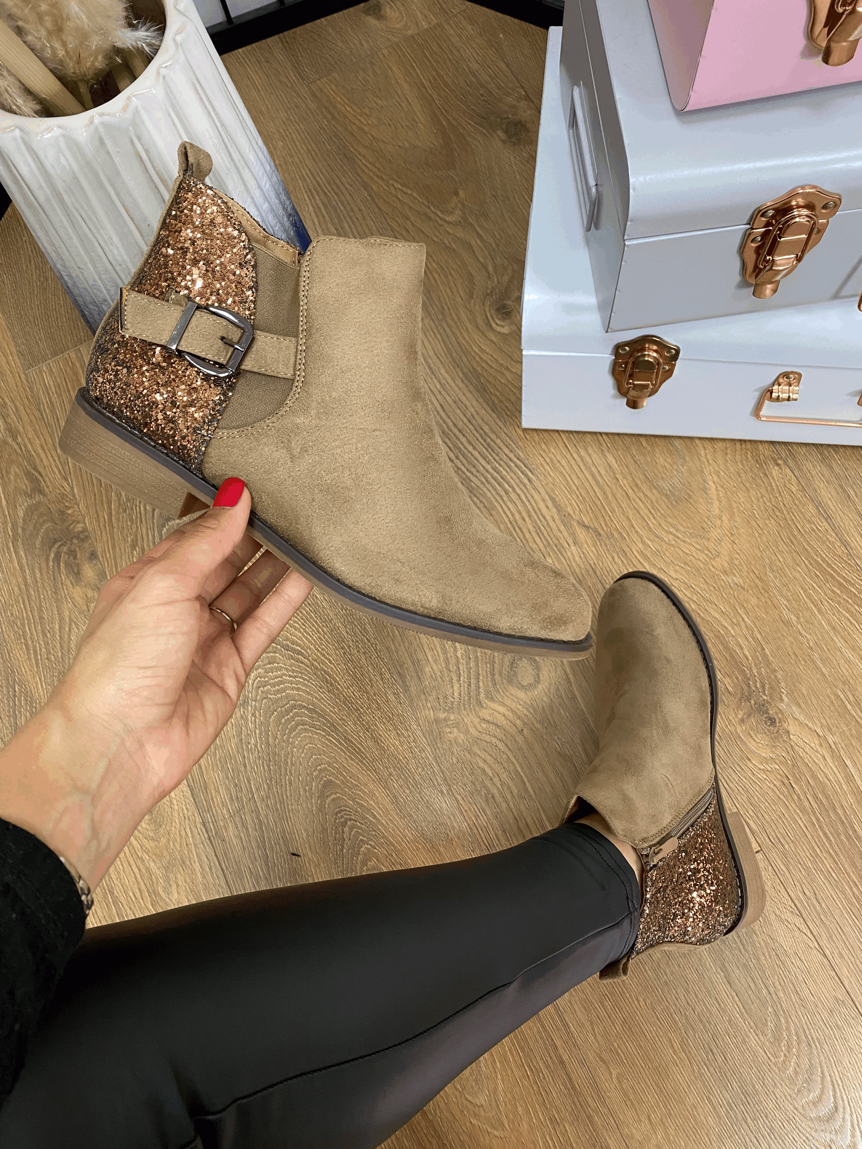 Emmie Glitter Faux Suede Ankle Boots