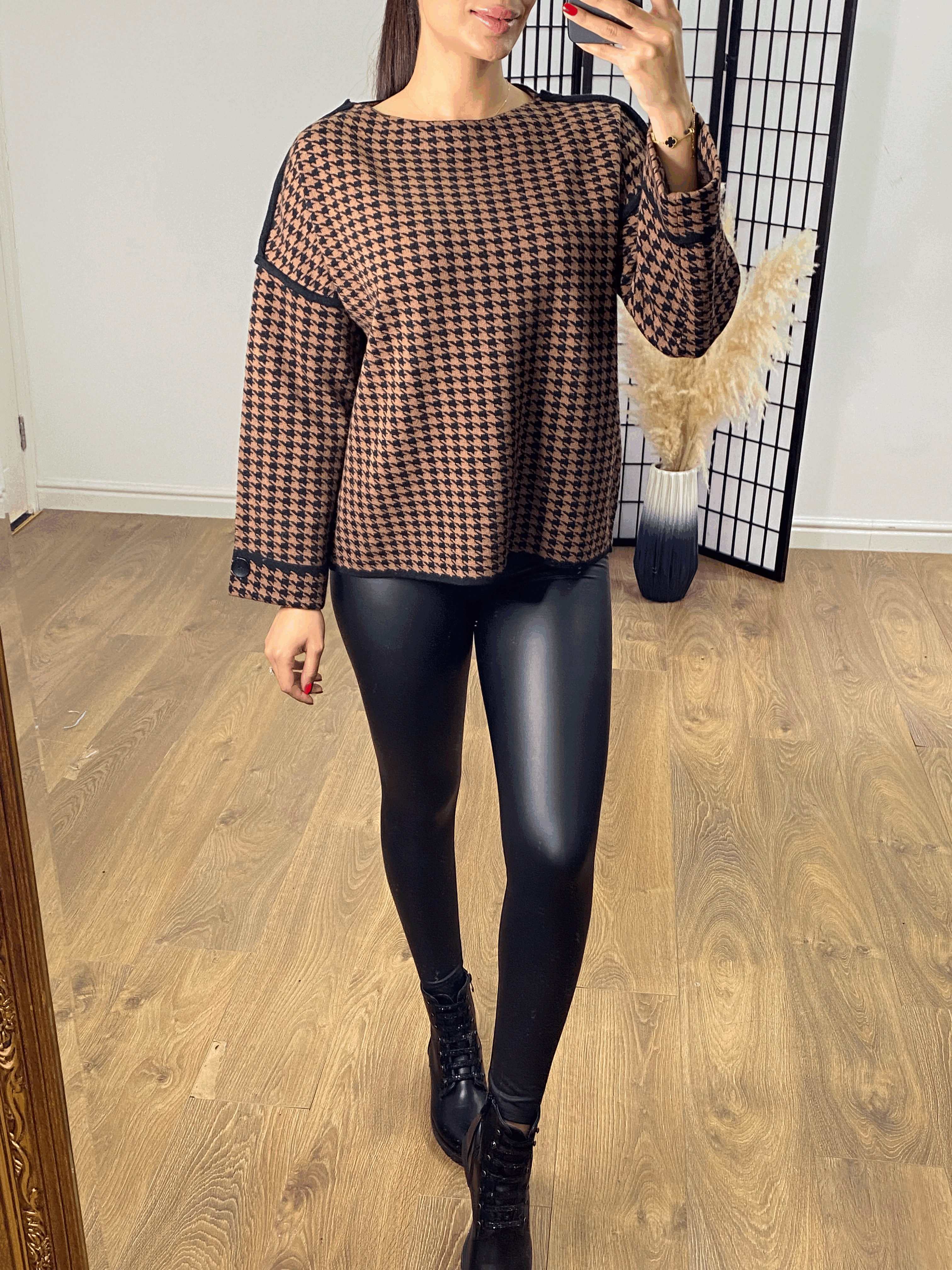 Milton Dogtooth Button Cuff Jumper